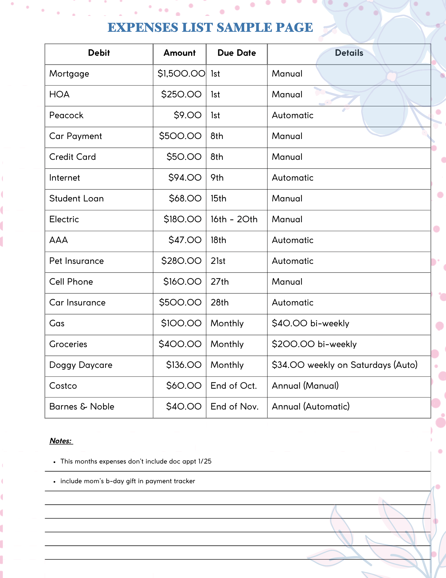 Budget Planner Pages - Decorative
