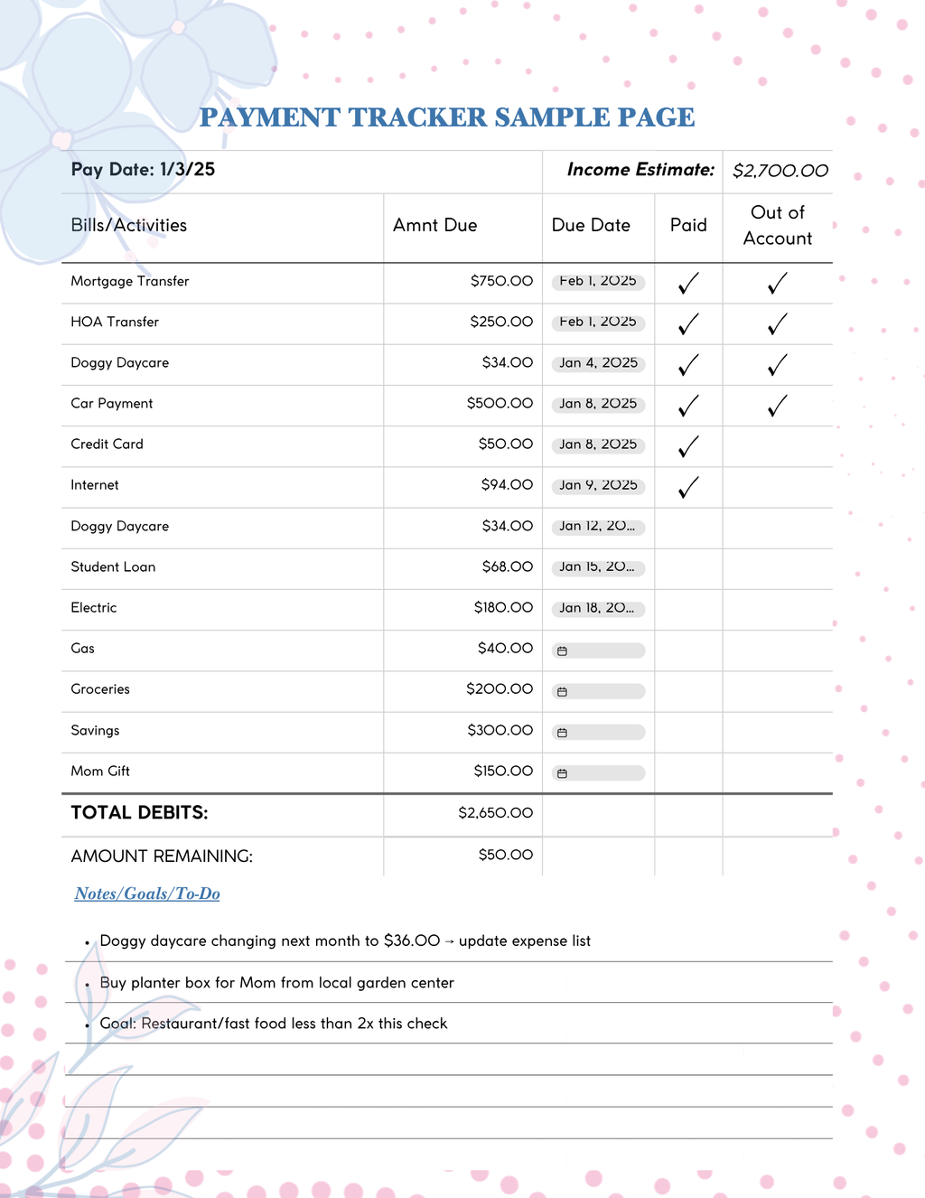 Budget Planner Pages - Decorative