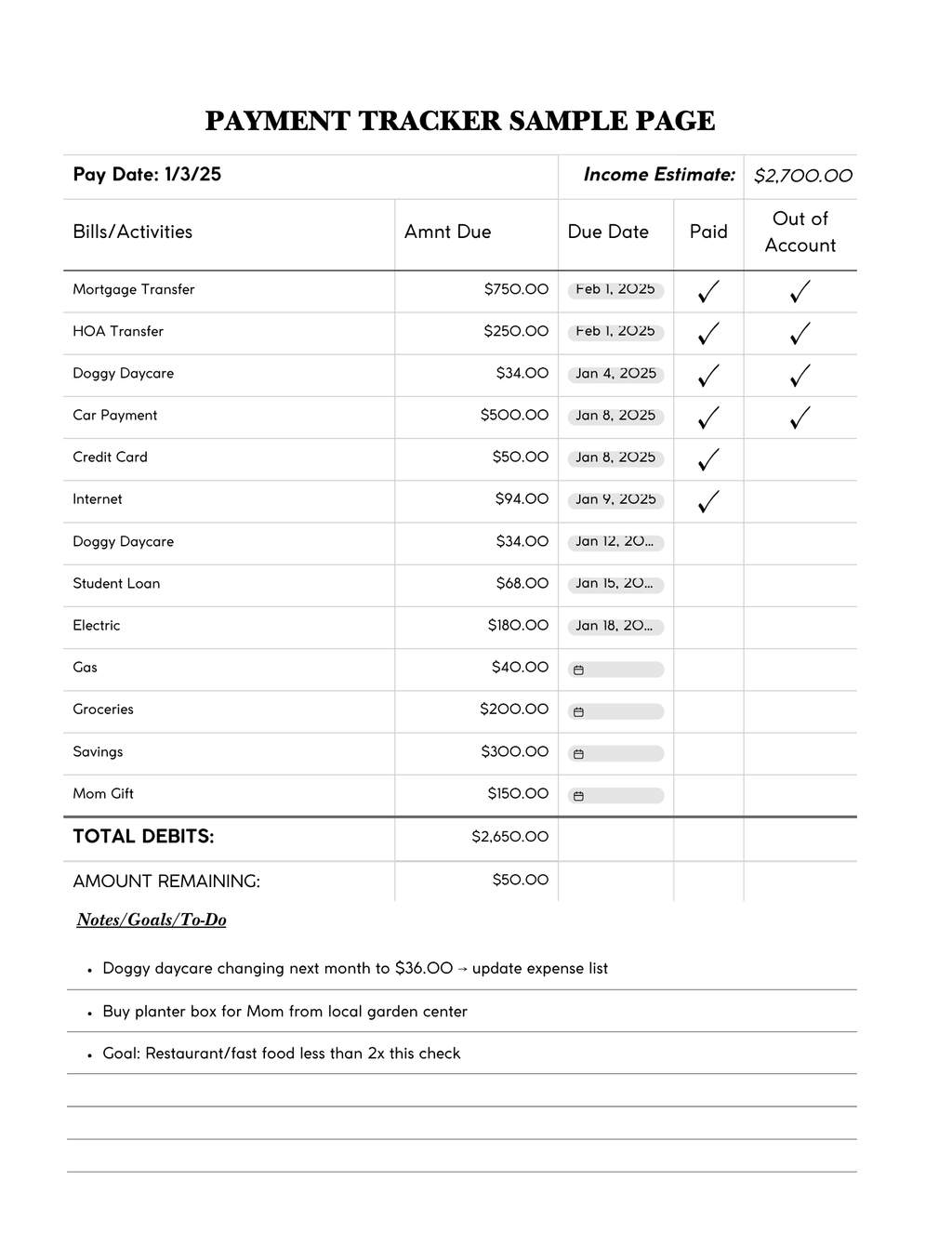 Budget Planner Pages - Simple